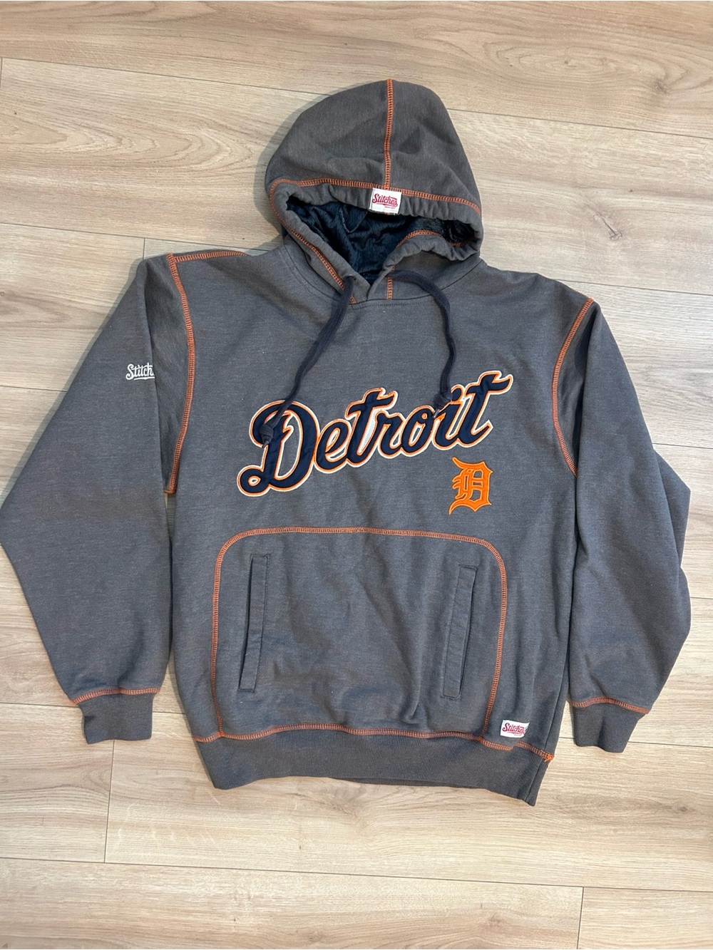 Stitches Detroit Hooded Sweatshirt in Charcoal with Orange Trim